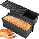 2-Pack Black 13inch Pullman Loaf Pan with Lid, Premium Non-Stick Coating Bread Pan, PFTE and PFOA-Free, Safe and Healthy Baking for Homemade Bread with Family-Sized