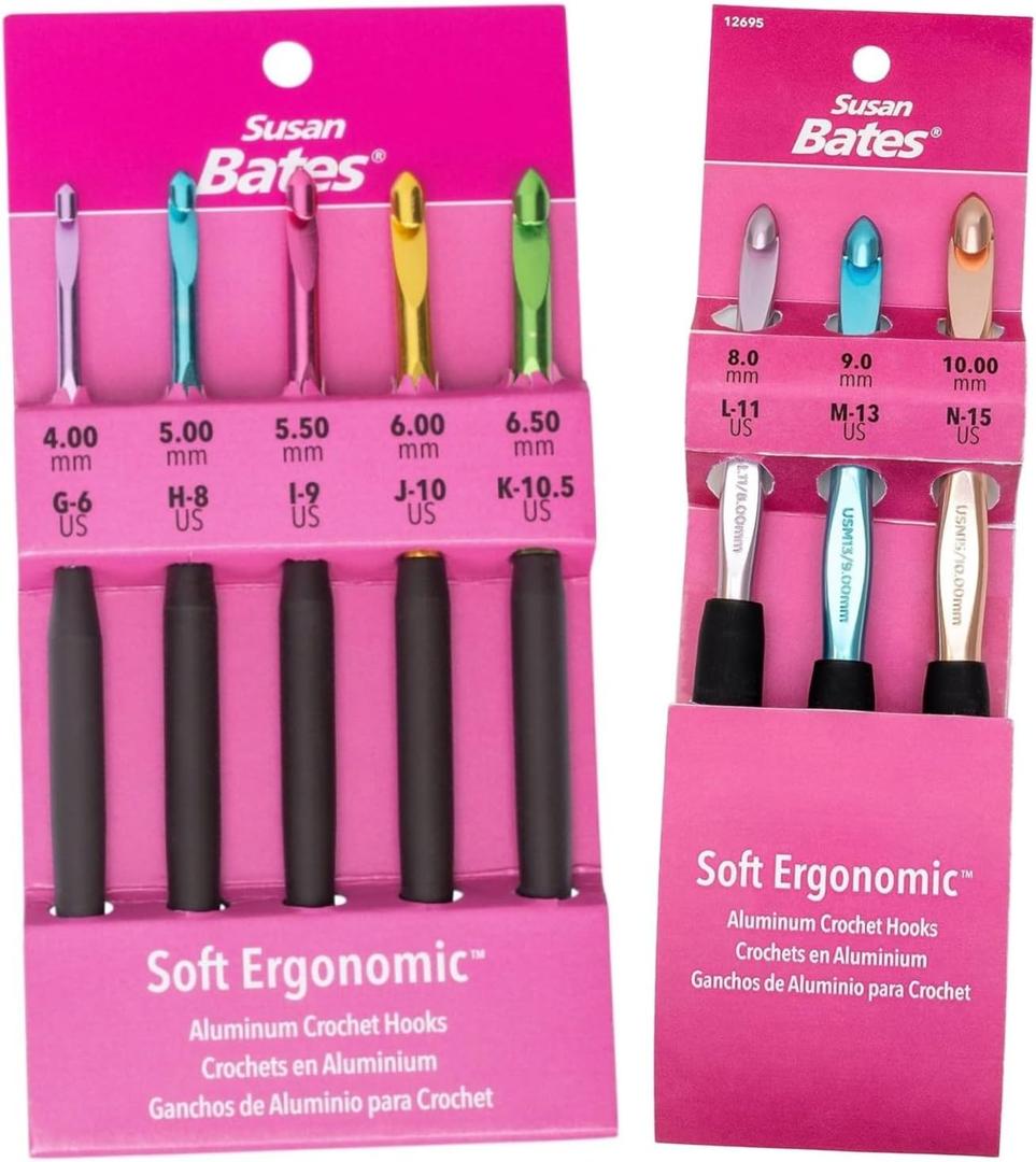 Susan Bates Soft Ergonomic Aluminum Crochet Hook Sets - Sizes G, H, I, J, K, L, M, N