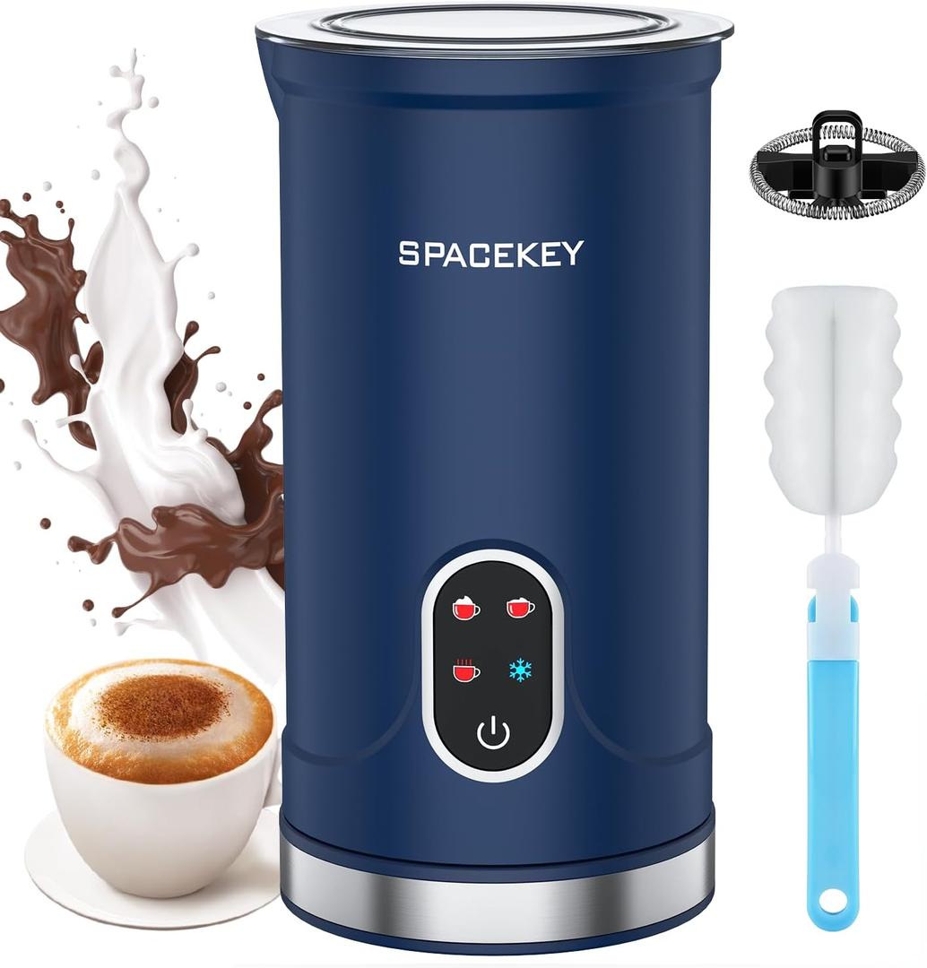 Spacekey Milk Frother, 4-in-1 Electric Frother for Coffee, 10.1oz/300ml Automatic Warm and Cold Foam Maker with Mute Mode, Temperature Control Milk Steamer for Latte, Easy to Clean