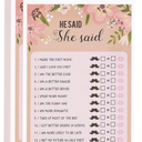 He Said She Said Guess Game, Vintage Floral Game Cards for Rustic Wedding, Bridal Shower, Bachelorette Party, Up to 50 Guests, Pack of 2