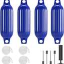 Boat Fenders 4 Pack 4.5"/5.5."/6.5"/8.5" Inflatable Ribbed Marine Bumpers, Twin Eye Design with 4 Ropes & Air Pump, UV & Saltwater Resistant, for Jon Boats, Pontoon Boats