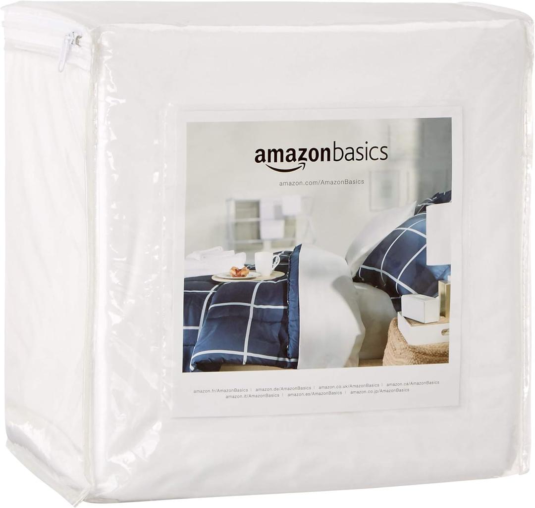 Amazon Basics Mattress and Box Spring Protector, Waterproof, Zipper Enclosed Cover, 12 to 18 inches Depth, Queen, White