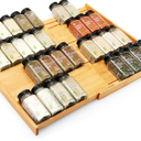 Thalomely Bamboo Spice Drawer Organizer, (Need 3.1” Deep Drawer) Expandable 4 Tier Spice Rack for Cabinet (From 12" to 23" Wide), Seasoning Storage Insert, Spice Organizer for Drawer,Jars Not Included