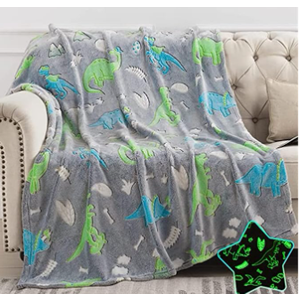 Forest Dinosaur Glow in The Dark Throw Blanket Luminous Blanket Fun, Cozy Throw Blanket Dinosaur Decor Birthday Gifts for Teen Boy Girls 60x50inch
