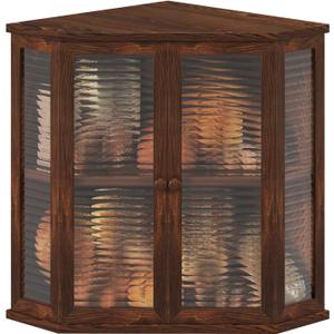 Extra Large Corner Bread Box for Kitchen Countertop, 16.5 Inch Charred Pine 2-Tier Breadbox with Glass Wavy Door Panel, Vintage Farmhouse Style Wood Design (Pine Wood) (Brown)