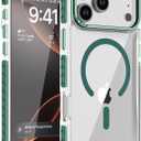 DEERLAMN Strong Magnetic Case for iPhone 17 Pro Max 6.9-Inch,[Compatible with Magsafe][Military Grade Drop Protection] Clear Slim Shockproof Protective Phone Cover-Transparent+Green