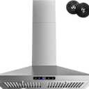 FIREGAS Range Hood 30 inch, Wall Mount Kitchen Hood in Stainless Steel With Ducted/Ductless Convertible, Stove Vent Hood with Permanent Filters, 3 Speed Exhaust Fan, LED Lights, Touch Control