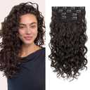Curly Clip In Hair Extensions, 4PCS 16 Inch Dark Brown Extensions Clip Ins, Lace Weft Short Curly Invisible Natural Hairpieces for Women