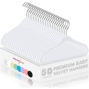 HOUSE DAY 11 Inch Velvet Baby Hangers 50 Pack White, Premium Kids Hangers for Children, Infant & Toddler Clothes, Durable Non Slip Small Baby Felt Hanger for Closet, Ideal for Everyday Use