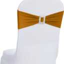 Joccun 120 PCS Spandex Chair Sashes Bows Stretch Chair Cover Band with Buckle Slider Universal Elastic Chair Ties for Wedding Banquet Party Event Decoration (Gold)