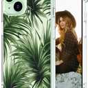 Hungo Compatible for iPhone 15 Case for Women Clear Design Cute,Girly Girls Aesthetic Designer Green Palm Leaves Tropical Plants Summer Pattern