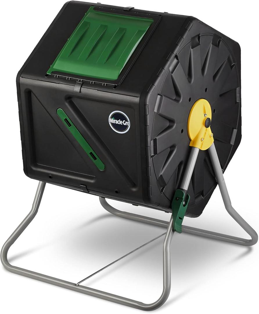 Miracle-Gro Compost Tumbler Single Chamber  Easy-Turn Composter Tumbler Outdoor for Fast Composting  Heavy-Duty Composting Bin with 1 Sliding Door (1 x 27.7 Gallon / 105 Liter) (27.7 gallons)