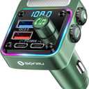 Bluetooth 5.3 FM Transmitter Car Adapter - SONRU Car Charger 54W [PD 36W & QC3.0 18W], Wireless FM Radio Transmitter [HiFi Treble & Bass Player], 5 Colors LED Backlit, Hands-Free Calling, U-Disk