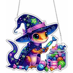 SUMELAY Diamond Art Hanging Kit for Adults, 5D Acrylic Diamond Painting Window Pendant, Diamond Ornament for Garden Home Office Decor Crafts Gift(Halloween-T005)