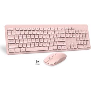 Wireless Keyboard and Mouse Comb, VEILZOR 2.4G Ultra-Slim USB Keyboard Mouse Set, Water-Dropping Keycaps, 12 Shortcuts, Wireless Keyboard for PC Laptop Windows XP/7/8/10, Vista, Mac, Pink