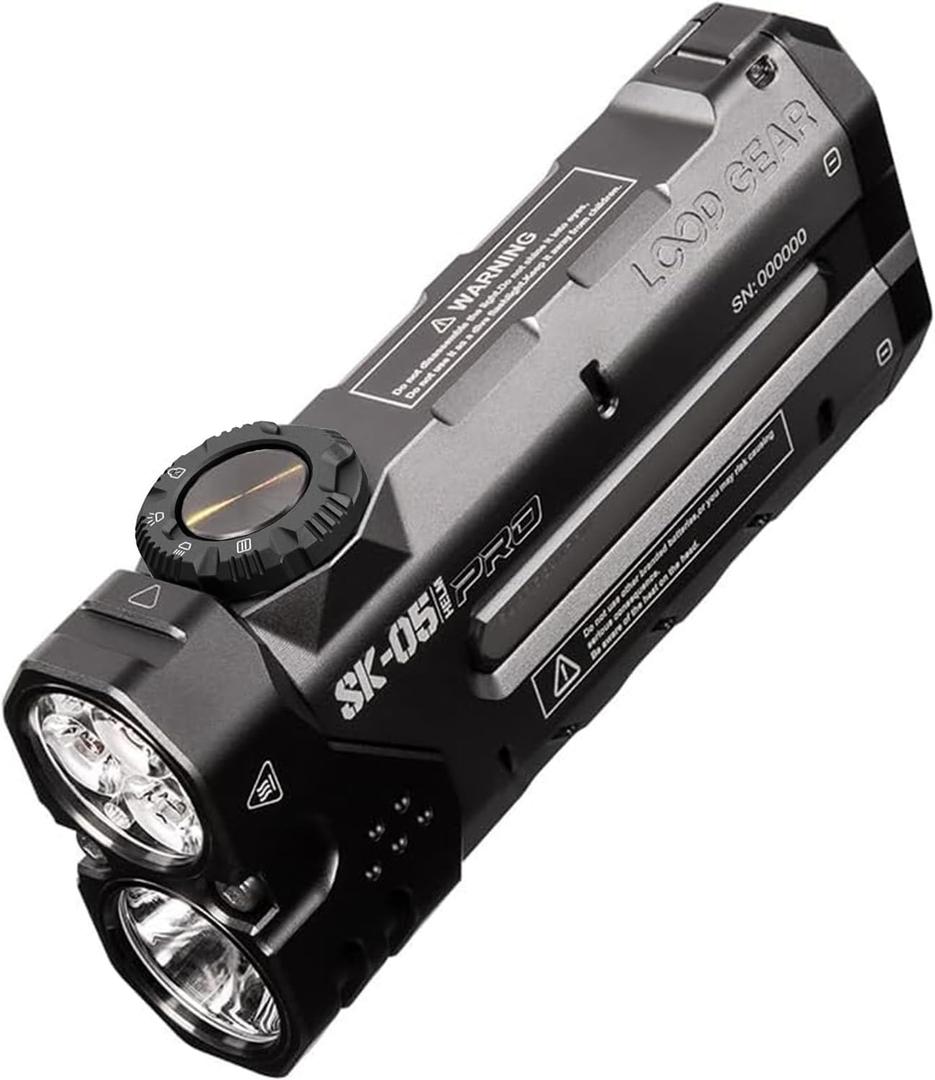 LOOP GEAR SK05Pro Flat LED Flashlight with 8000mAh Power Bank,Sidelight Flashlight Combines Floodlight & Spotlight,4360 High Lumens,Rechargeable,Magnetic Tail,IP68 Perfect for Camping,Outdoor (Grey)