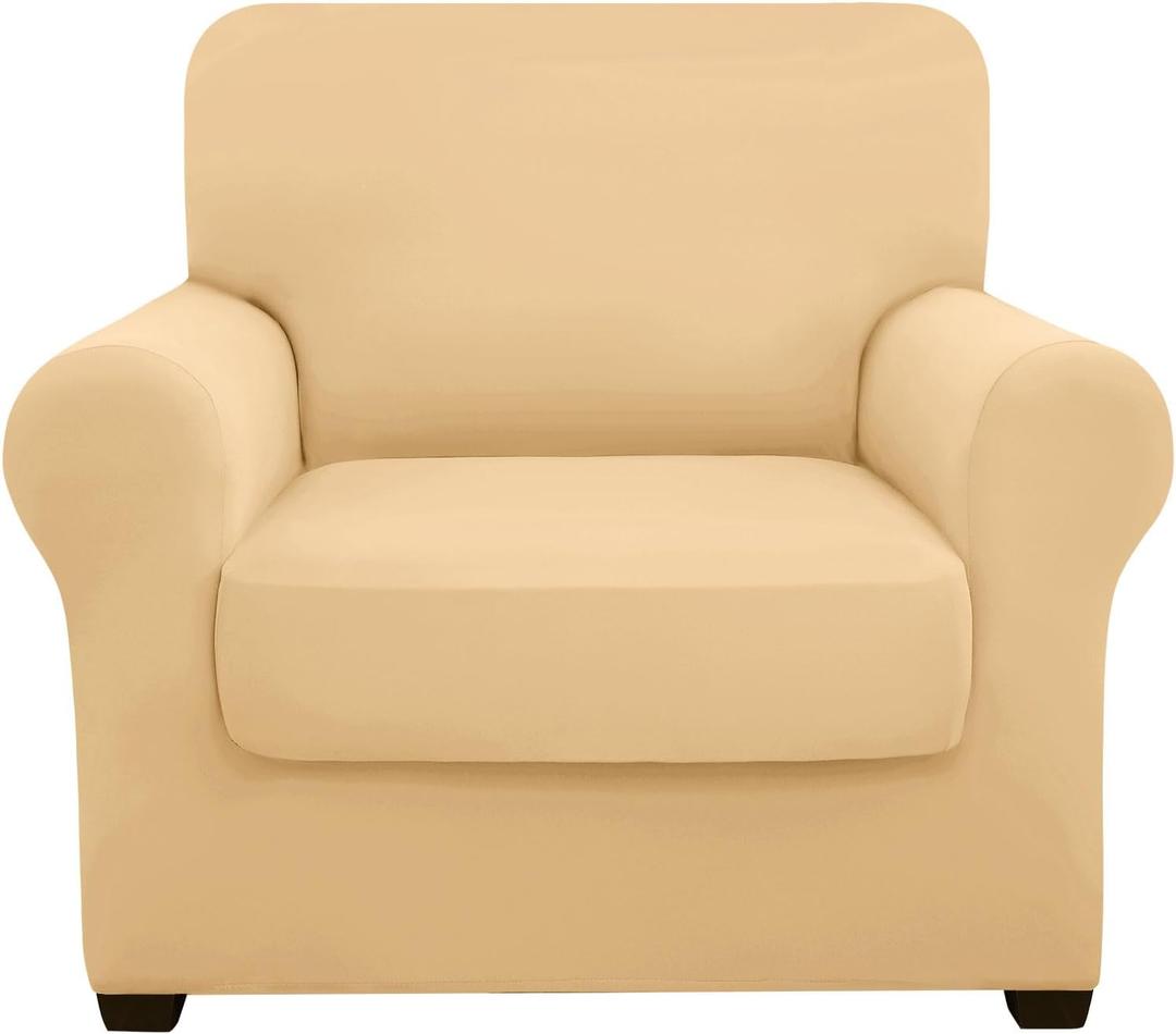hyha Couch Covers, Chair/Sofa Covers, Stretch, 2 Pieces, Armchair Slipcover, Separate Couch Cushion Slipcover, Furniture Protector for Dogs(Armchair, Beige Yellow) (Small)