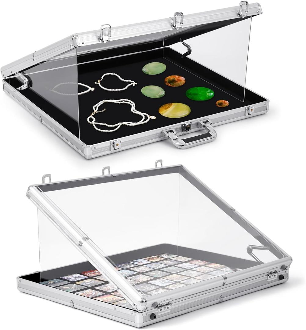 Wonderjune 24"x20" Trade Show Display Case Sports Card Portable Aluminum Showcase Table Top Locking Display Case for Jewelry Trading Cards Collectibles