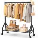 EAGMAK Heavy Duty Clothes Rack Load 420 LBS, 47.2" Long Rolling Garment Rack with Lockable Wheels, Standing Metal Clothing Hanger, Portable Wardrobe Sturdy Coat Organizer for Hanging Clothes (Black)