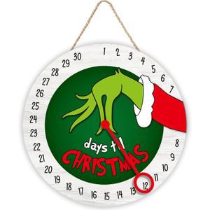 Christmas Advent Calendar 2025 Grinchmas Decorations, Wooden 30 Days till Christmas Countdown Door/Wall Hanging Decorations & Signs