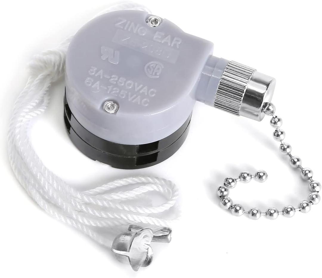 Ceiling Fan Switch Zing Ear ZE-208D 3 Speed 5-8 Wire Pull Chain Switch Speed Control Switch with Pulling String, Nickel