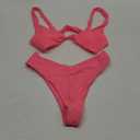geluboao Two Piece Bright Pink Bathing Suits for Teen Sexy V Neck Bikini Bras Cheeky High Cut Thong Bikini Bottom XL