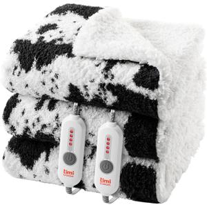 Cow Print Electric Blanket - King Size Cozy Soft Knitted Sherpa Heated Blanket with 4 Heat Levels & 10 Hours Auto-Off, Overheating Protection, Warm Gifts, 100"x90"