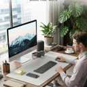 Aothia Faux Leather Desk Mat - Non-Slip PU Leather Desk Blotter, Waterproof Writing Surface, Large Desk Pad for Office & Home (Barely Grey, 55" x 24")