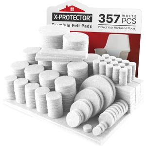 357 pcs White Felt Furniture Pads X-Protector! Huge Quantity of Furniture Pads for Hardwood Floors with Many Big Sizes Your Ideal Wood Floor Protectors for Furniture. Protect Any Type of Hard Floor