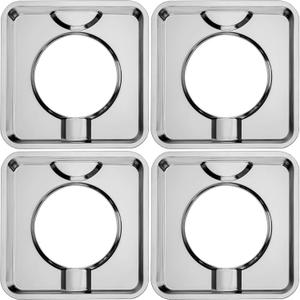 Upgrade SGP-400 Heavy Duty Square Gas Range Drip Pans 7.75" Silver Chrome Square Gas Range Drip Pans Replacement for WP786333, AP6011553, PS11744751-4 Pack, Silver