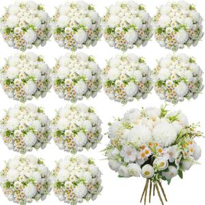 Tigeen 12 Pcs Peonies Artificial Flowers Faux Roses Silk Flowers Hydrangea Artificial Bouquet for Wedding Table Centerpiece Floral Vase Home Office Bridal Decor (Pure White)