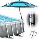 7FT Above Ground Pool Umbrella with Poolside Mount Bracket, Adjustable 5-Level Pool Sunshade for Frame Pools, Heavy-Duty UV Resistant Patio Umbrella for Backyard, Garden, Pool Deck