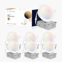 POWERASIA 6 Pack 6 Inch UL Certified LED Recessed Lighting with Junction Box, 5CCT 2700K-6000K Selectable Ceiling Light, 15W 1200lm Ultra-Thin Recessed Downlight-Energy Star Certified