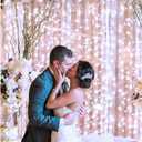 echosari Curtain Lights Battery Operated, 9.8Ft x 9.8ft 300 LED Curtain String Light with Remote Timer 8 Modes Hanging Lights for Wedding Party Home Garden Wall Decor (Cool White)