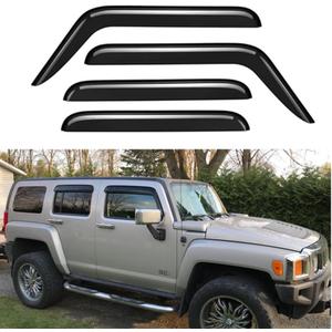 4pcs Outside-Mount Side Window Visor Wind Vent DeflectorDark Smoke Nice Sun Rain Guard Set fit for 2005-2009 Hummer H3 94501