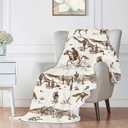 Western Cowboy Throw Blankets, Vintage Wild West Flannel Warm Soft Cozy Fluffy Bed Couch Blanket, Country American Theme White Fleece Throws to Decoration The Room and Bedroom 50 x 60