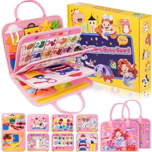 2 Year Old Girl Christmas Birthday Gift - Montessori Busy Board Book for Toddler Girls (Age 1-3), Sensory Learning Activity Toys, Road & Airplane Travel Toys