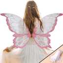 YKW Fairy Wings for Adults and Girls, Large Butterfly Wings Costume, for Halloween Party Dress Up Cosplay Pretend Play (Pink)