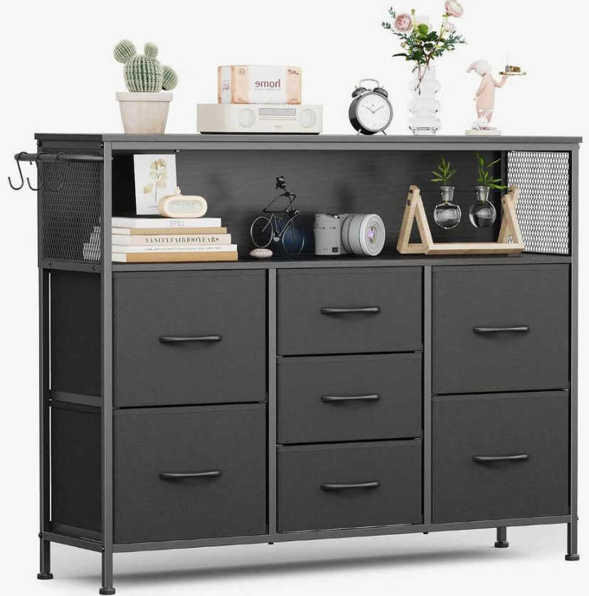 Drawers TV Stands Dresser - Black Dressers With Open Shelf - Small Dresser Bedroom - Living Room, Entryway, Closets