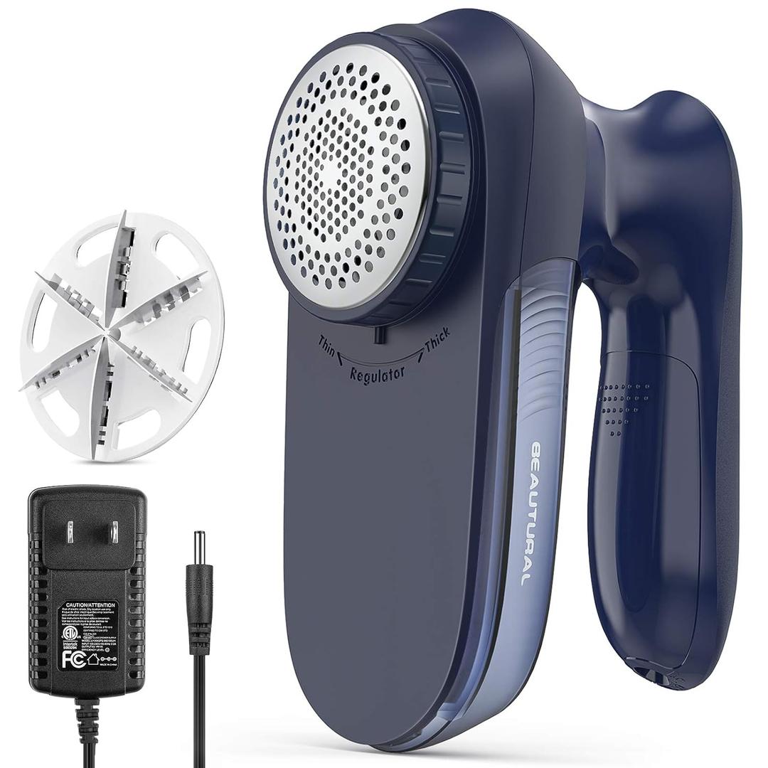 BEAUTURAL Sweater Fabric Shaver Home-Edition, Powerful & Efficient Lint Remover for Clothes and Furniture, AC Adapter or Battery Powered Pill Fuzz Remover, Special for Your Family Ultramarine (Large)