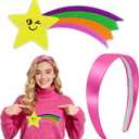 3 x Large Rainbow Shooting Star Patch & Pink Satin Headband - Iron-On Patch, Halloween Costume Accessories Set for Fun Cartoon Cosplay