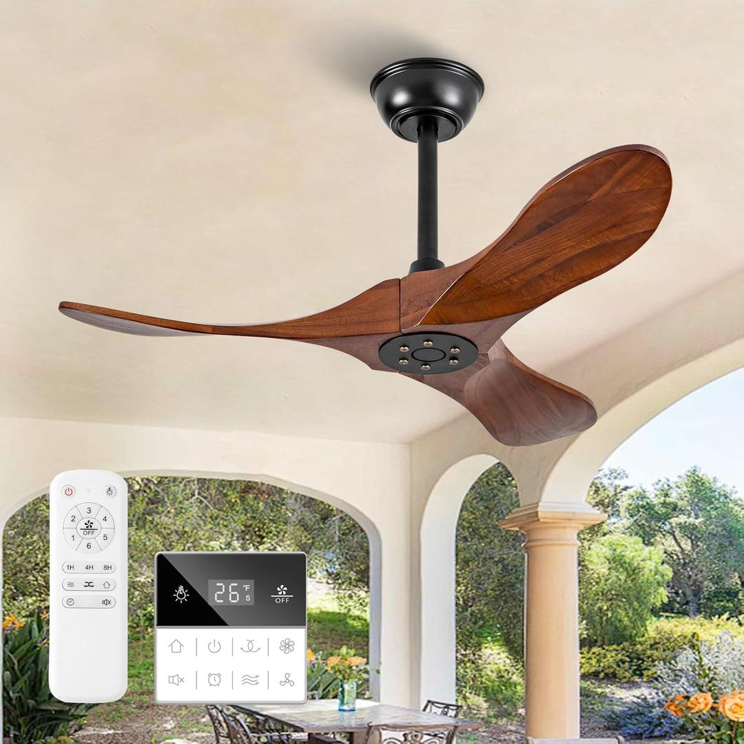 36 Inch Outdoor Ceiling Fans for Patios,Wood Ceiling Fans with Remote and Wall Control,6 Speeds,Reversible DC Motor,Noiseless,Porch small Ceiling Fans for Patio,Bedroom,Livingroom (Walnut)