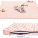Baby Floor Play Mat for Playpen, Extra Thick 65x50 Inches Padded Mat with Ultra Soft 3D Minky Dot & Removable Washable Cover, Non-Slip & Safe for Crawling,Tummy Time,Infant/Toddler (Pink)