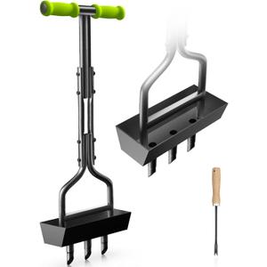 Lawn Aerator Coring Tool with Soil Core Tray, Manual Garden Plug Aerator for Grass Aeration, Yard Aerator & A Cleaning Tool for Compacted Soil, Lawn Care, 38,Chartreuse Handle, Patented