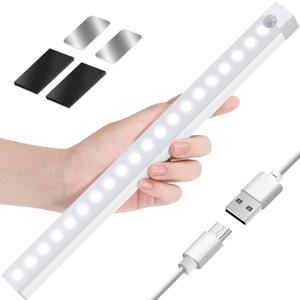 Motion Sensor Under Cabinet Lighting, USB Rechargeable Dimmable Night Light with Magnetic Mounting for Kitchens, Stairs, Desk (Magnetic Patch Included)