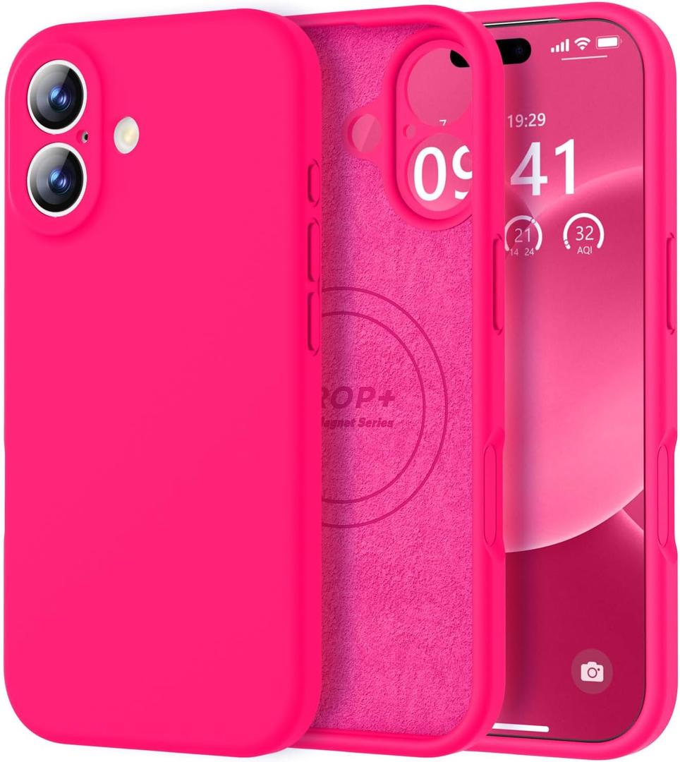 Vooii Magnetic for iPhone 17 Case, Compatible with Magsafe (Premium Liquid Silicone) (Integrated Camera Control Button) Full Body Protective Anti-Scratch Microfiber Lining 6.3", Hot Pink