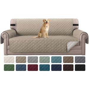 H.VERSAILTEX Reversible Sofa Cover Couch Cover for 3 Cushion Couch Water Resistant Furniture Protector for Pets Durable Sofa Slipcover with Non Slip Elastic Strap(Sofa, Khaki/Beige)