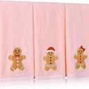 MelonBoat Pack of 3 Towels Set, Embroidered Gingerbread Man Christmas Hand Towels for Bathroom, Soft Absorbent Polyester Festive Xmas Decoration for Bath Gym Spa Kitchen Family Home Decor, 13.7"x29.5"