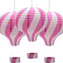 3 Pieces Hanging Hot Air Balloon Paper Lanterns 12 inch Paper Lanterns Set Decoration Ball Lamps for Wedding, Birthday, Anniversary, Christmas (Pink)