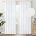 YoungsTex White Linen Curtains 80 Inch Length for Living Room, Light Filtering Semi Sheer Drapes with Rod Pocket Back Tab Privacy for Dining Bedroom Windows, 2 Panels, 52 X 80 Inch